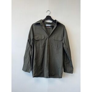 Vintage Troutman Shirt Mens Medium Olive Green Button Up Long Sleeve Two Pocket‎